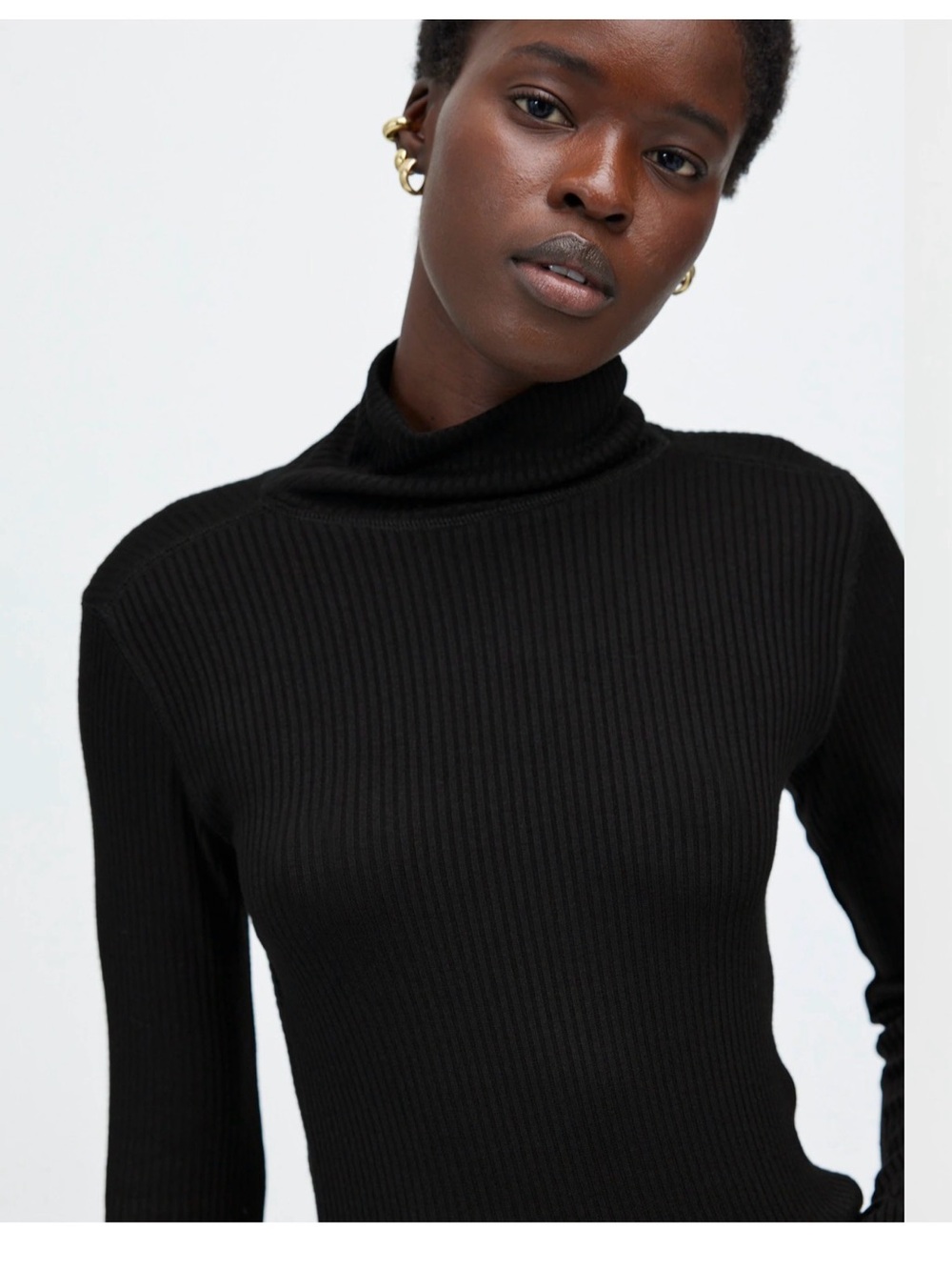 Madewell Women Ribbed Turtleneck Long-Sleeve Black Top SMALL